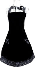 Hyzrz Cute retro Aprons with Pockets for Women Girls Vintage Kitchen Cooking Apron for Mother Gift (Black)