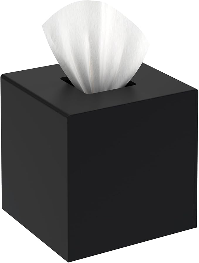 SILUT Tissue Box Cover Square, Acrylic Tissue Holder with Magnet Locking Bottom, Tissue Holder for Bathroom Vanity Bedroom Office, Matte Black