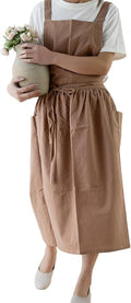 Japanese apron Women-Cross Back Apron for Women with Pockets, Pinafore Aprons, Womens Cotton Linen Apron