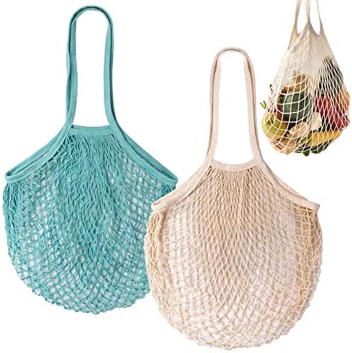 DRWSSR 2pcs Fashion Storage Mesh Bag Reusable Fruit Mesh Bag Shopping Mesh Bag Pure Cotton Portable Mesh Bag Shopping Bag