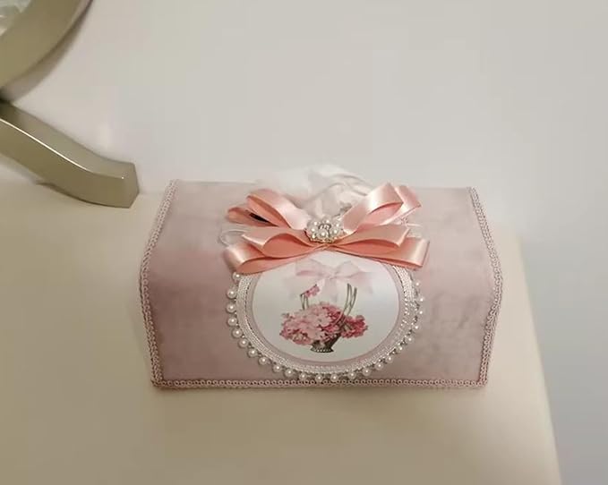 Tissue Cover Holder Fabric Art Cute Tissue Box Cover Dispenser Napkin Organizer for Bathroom Bedroom Office and Car (C-Pink)