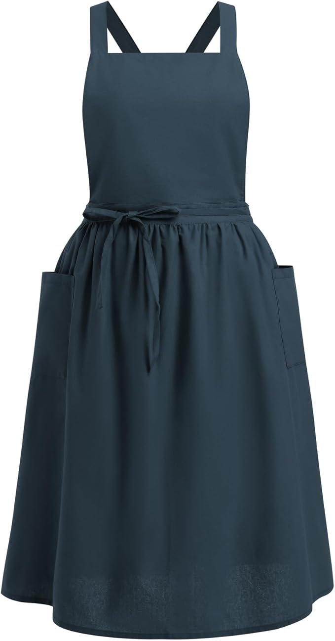 ODIZLI Frill Apron for Women Cotton Cross Back Vintage Ruffle Apron for Garden Cooking Aprons