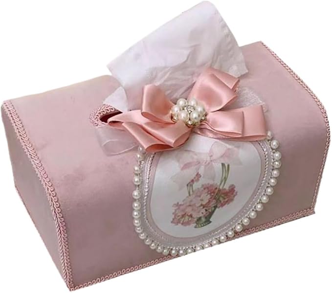 Tissue Cover Holder Fabric Art Cute Tissue Box Cover Dispenser Napkin Organizer for Bathroom Bedroom Office and Car (C-Pink)