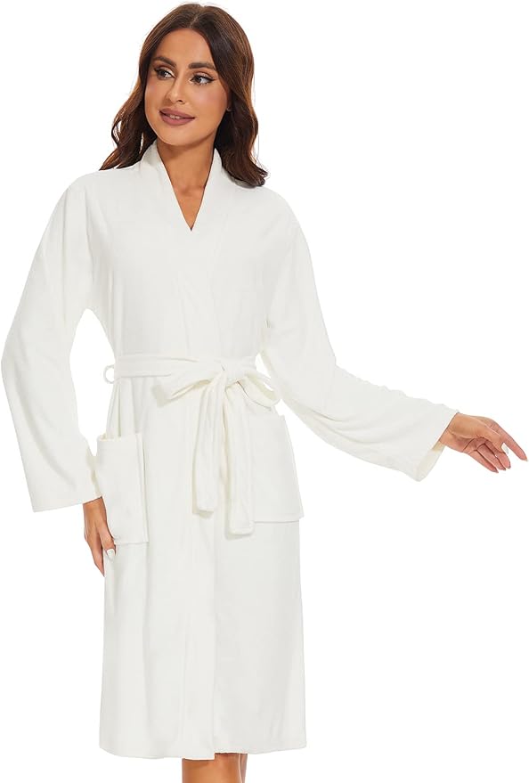 Knuffnee Women Bath Robes Terry Cloth Towel Robe Knee Length Bathrobe with Pockets