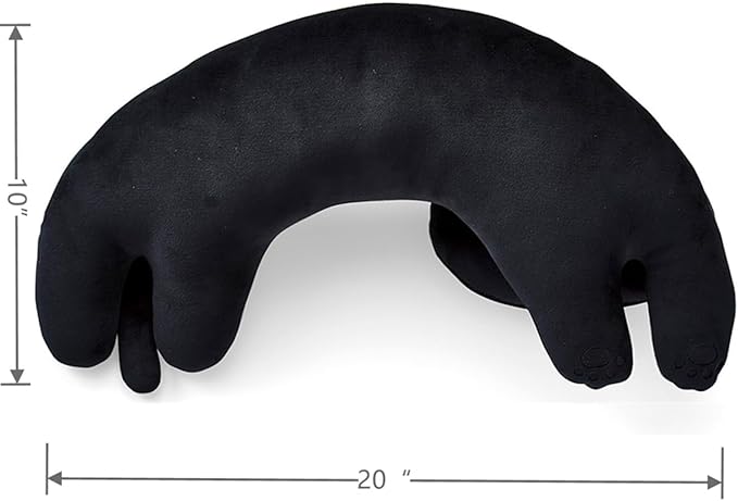 Furvana U-Shaped Cat Plush Pillow, Cute Plushies, 20" - Ultrasoft Cat Stuffed Animal, Birtday Gift (Black)