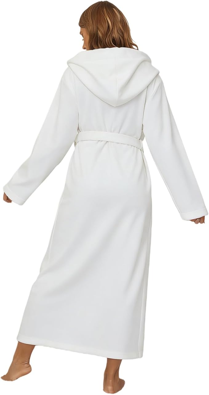 RONGTAI Womens Robes Plush Fleece Hooded Bathrobe Thick Nightgown with Pockets Fluffy Sleepwear