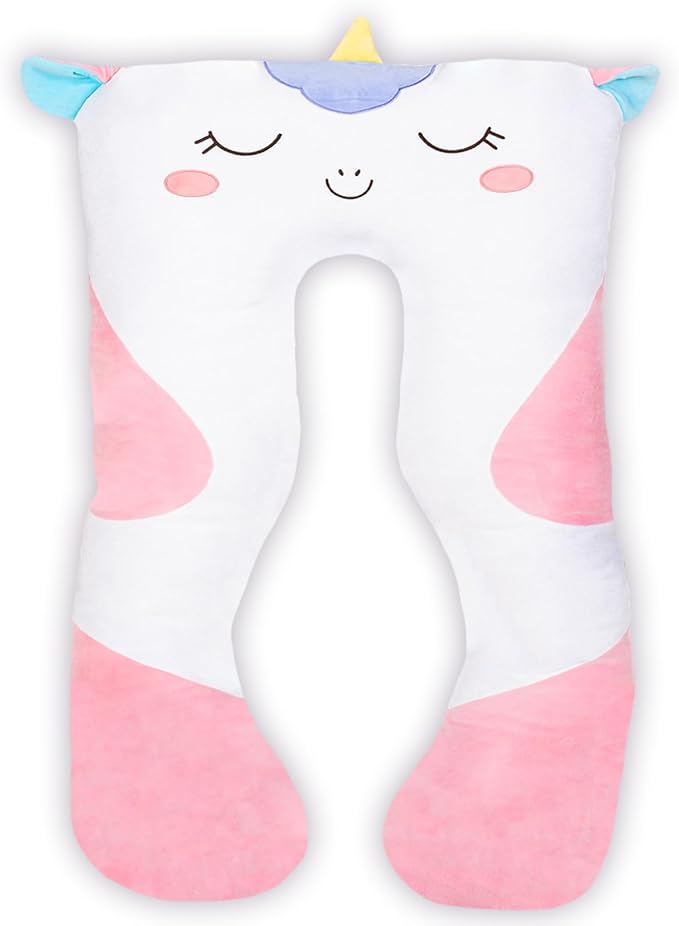 MLdian 47x23 inch U Shaped Long Plush Body Pillows for Kids, Stuffed Animal Unicorn Soft Large Pillow for Sleeping, Big Cute Plushies, Washable Cover, Gift for Boys and Girls
