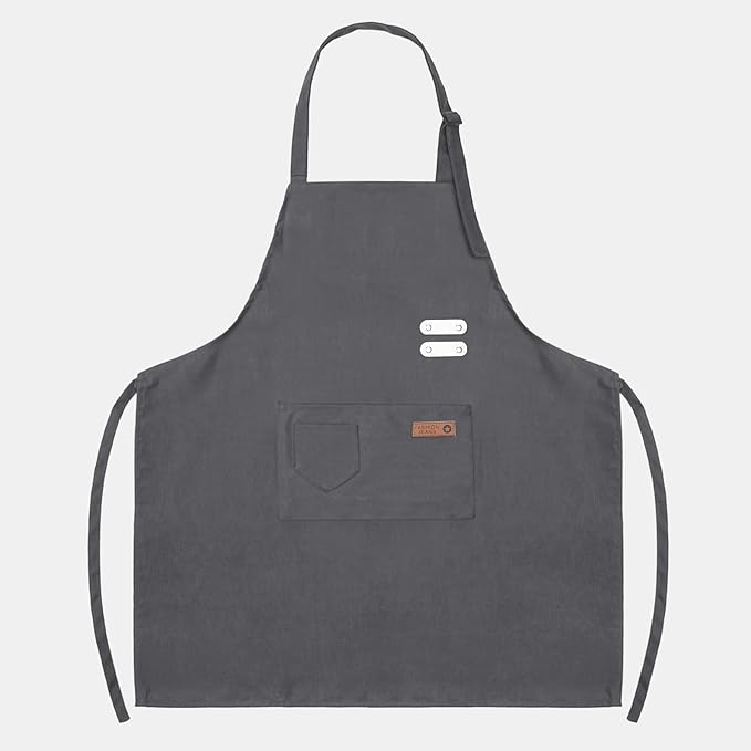 Vinchef New Soft Canvas Apron, Adjustable Neck Strap, Large Pocket, Unisex Kitchen Apron, Cooking Aprons for Women and Men