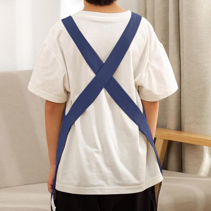 Kids Cotton Cross Back Aprons Children Chef Pure Child Apron with 2 Pockets for Baking Painting Cooking