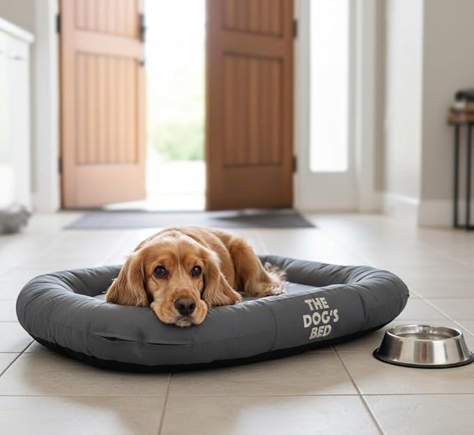 The Dog’s Bed Utility Waterproof Dog Bed, Medium, Grey – Durable Outdoor Oxford Fabric, Tough YKK Zippers, Washable Removable Reversible Cover, for Home Car Crate Kennel & Yard