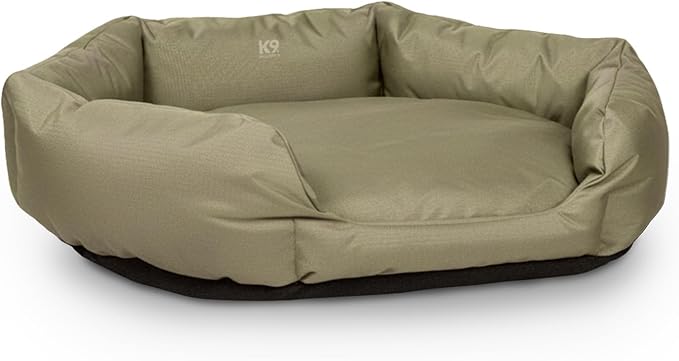 K9 Ballistics Tough Ripstop Oval Bolster Dog Bed, Calming Round Den Shape, Scratch Resistant, Machine Washable - Small, Sage Green