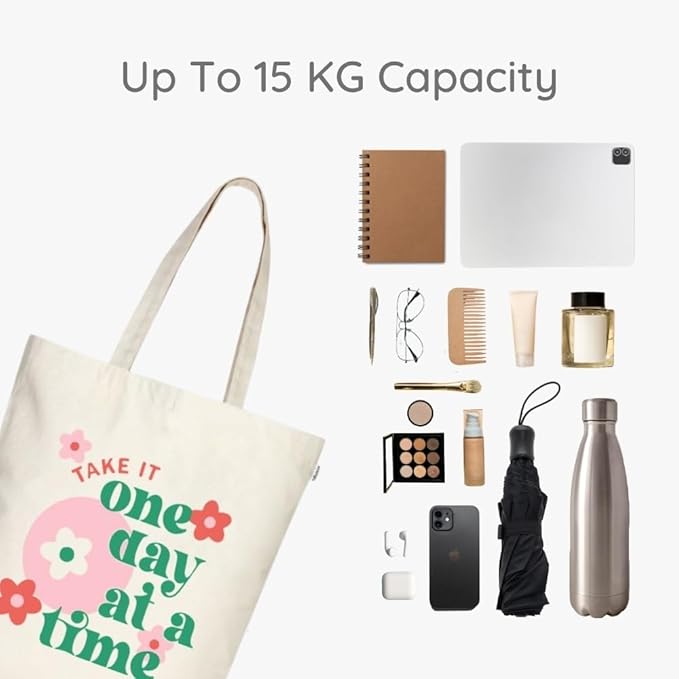 Ecoright Tote Bag for Women with Zipper, Small Tote Bag, Canvas Bag, Reusable Cotton Bag for Beach, Grocery, School & Work