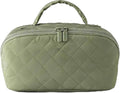 Petition Travel Makeup Bag For Women - Quilted Makeup Bag,180° Open Lay-Flat Cosmetic Case,5 Colors Large Capacity Waterproof Make Up Bag Set,With Compartments (Green)