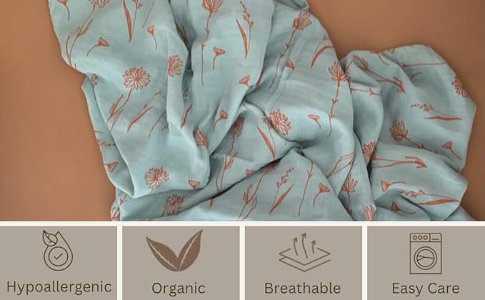Leyl&Ari Muslin Swaddle Baby Blanket | 100% Organic Cotton Receiving (Wildflowers Set)