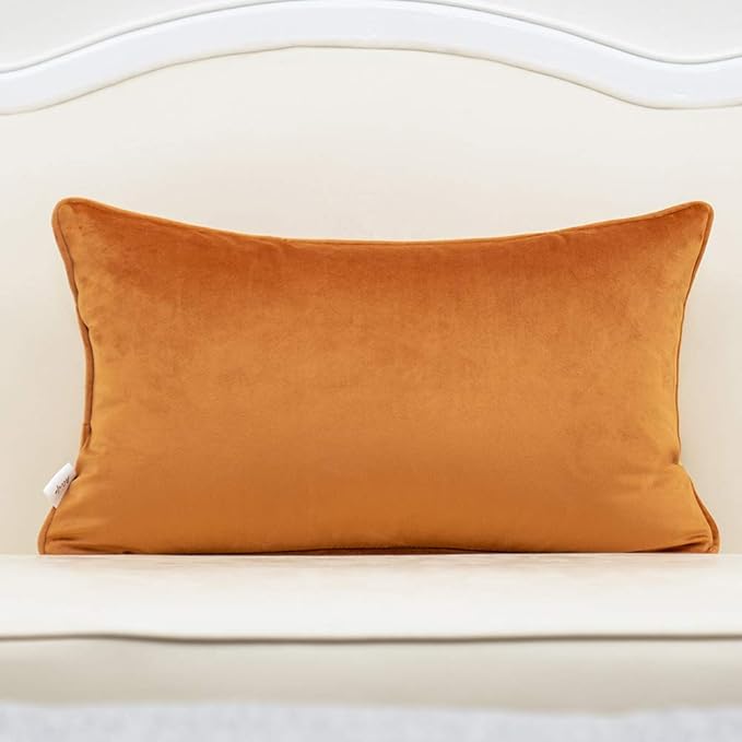 Alerfa 12 x 20 Inch Orange Rectangle Maple Leaf Pillow Embroidery Cut Velvet Cushion Case Luxury Modern Lumbar Throw Pillow Cover Decorative Pillow for Couch Sofa Living Room Bedroom Car