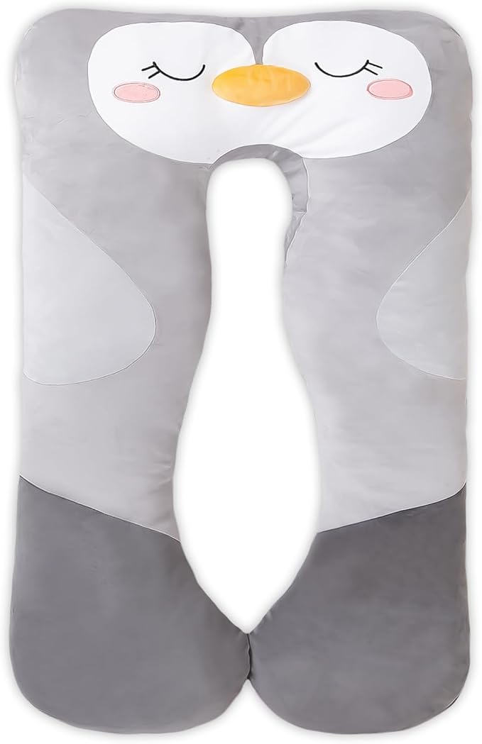MLdian 47x23 inch U Shaped Long Plush Body Pillows for Kids, Stuffed Animal Penguin Soft Large Pillow for Sleeping, Big Cute Plushies, Washable Cover, Gift for Boys and Girls