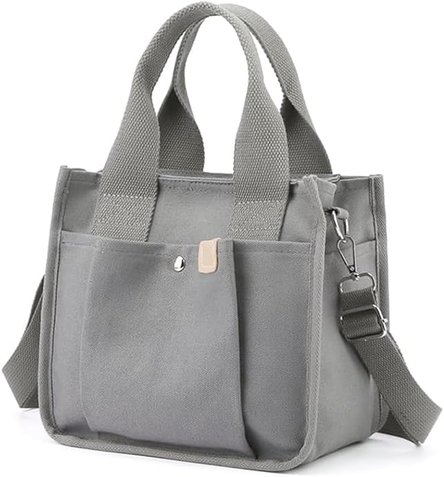 Small Canvas Tote Bag with Zipper, Canvas Multi-Pocket Crossbody Bag Purse Top Handle Satchel Handbags