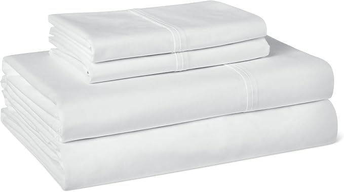 Amazon Basics Organic Cotton Sheet Set with 2-Pieces Pillowcase, White, King