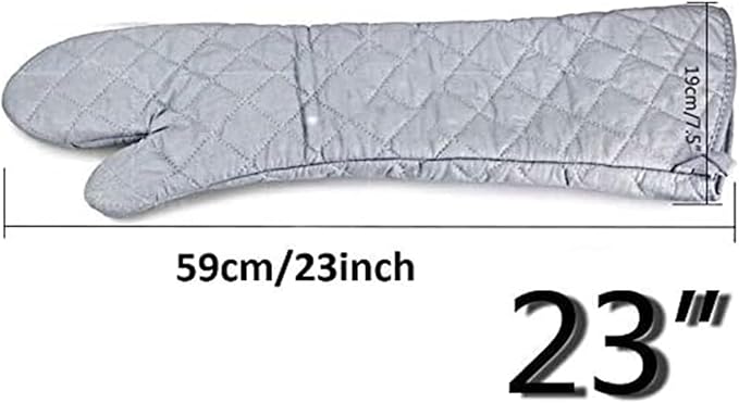 Extra Long Oven Mitts Heat Resistant Cotton Lining Oven Thick Gloves Kitchen Food Service Mittens for Pot Holders Cooking Baking BBQ (24 Inch Silver -1pair)