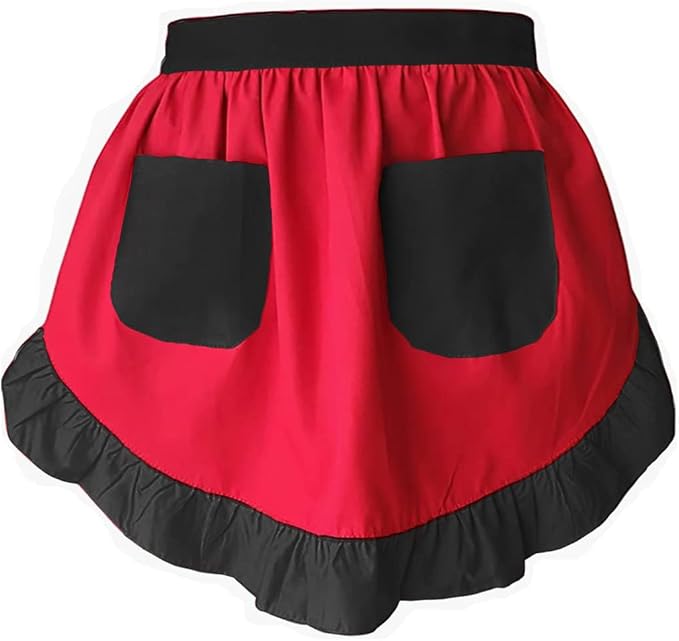 CRB Fashion Waist Apron Kitchen Cooking Restaurant Cotton Bistro Half Aprons with Pockets For Woman