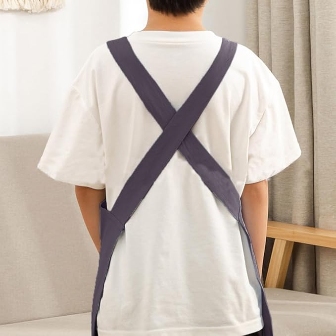 Kids Cotton Cross Back Aprons Children Chef Pure Child Apron with 2 Pockets for Baking Painting Cooking