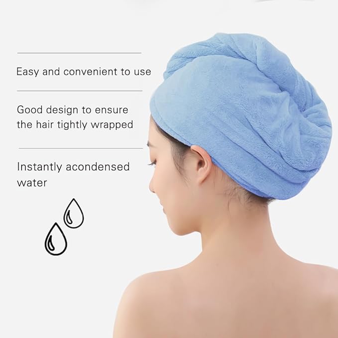 AGKXHDEC 2 Packs Microfiber Towel, Hair Turbans, Drying Hair Wrap for Women (Blue colore-2pcs)