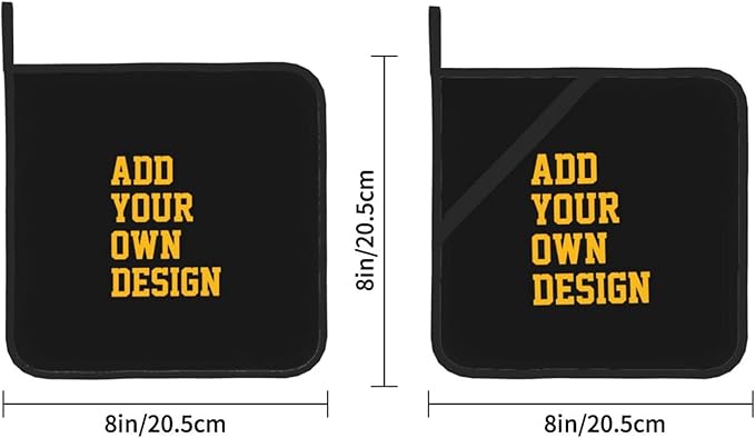 Custom Pot Holders with Your Picture/Name/Text, 2pcs Personalized Hot Pads Set with Loops, Customized 8x8 Oven Mitts for Kitchen Cooking Baking Grilling