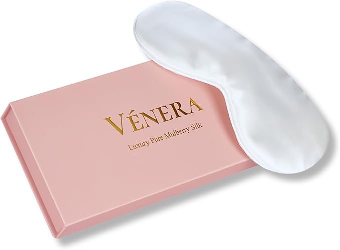 Vénera Silk Sleep Mask - 100% Pure 22 Momme Mulberry Silk Eye Sleeping Mask for Women and Men - Blackout Eye Mask for Sleeping (White)