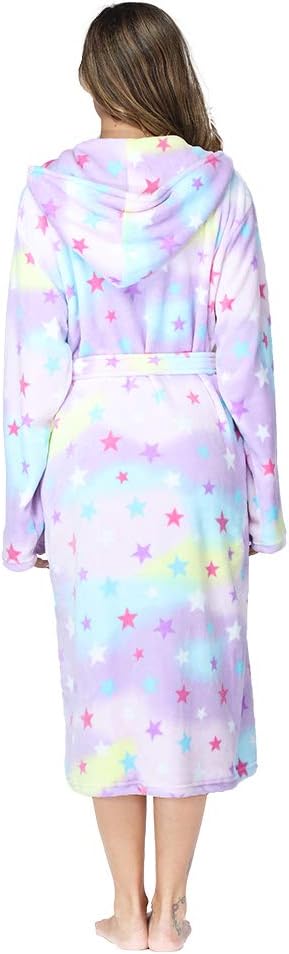 RONGTAI Womens Robes Plush Fleece Hooded Bathrobe Thick Nightgown with Pockets Fluffy Sleepwear