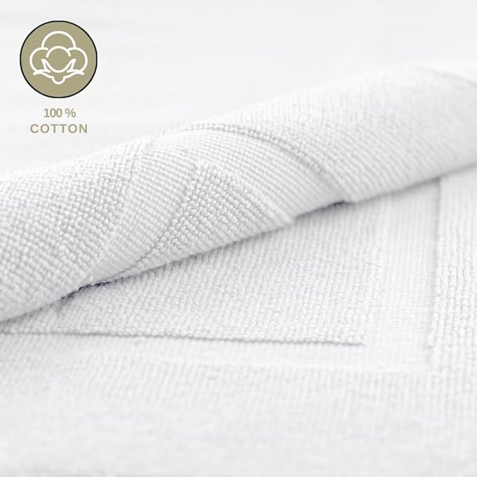 ELITE Emporium Home Collection 2-Piece Cotton Bathroom Mat Set, 21" x 34" - 100% Cotton, Absorbent, Quick-Dry, Bath Towel Mats for Floor, White [Not a Bathroom Rug]