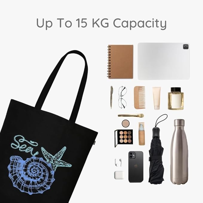Ecoright Tote Bag for Women with Zipper, Small Tote Bag, Canvas Bag, Reusable Cotton Bag for Beach, Grocery, School & Work