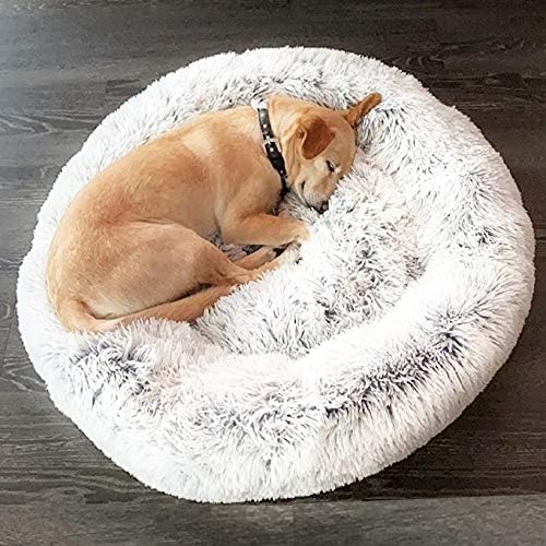 Mr. Peanut's OrthoPlush Two Tone Extra Fluff Faux Fur Donut Pet Bed (Medium, Snowflake)