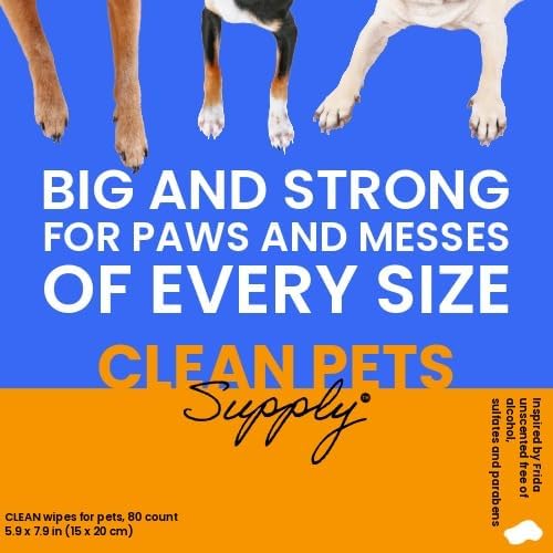 Clean Pets Supply Unscented Pet Cleaning Wipes 80 Count No frangrance, Grooming Wipes for Dogs and Cats