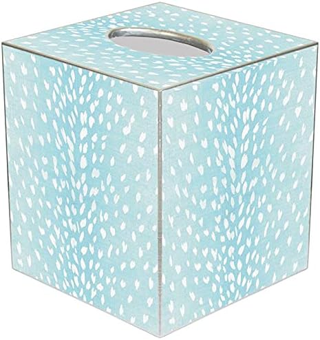 Marye-Kelley Tissue Box Cover Tissue Holder Square Cube Paper Mache Decorative Animal Print Antelope Aqua, 5 x 5 x 5.5 inches