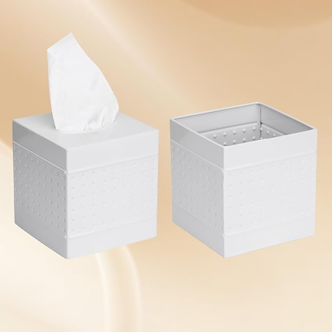 DSNMYO Industrial Style Tissue Box Cover with Bamboo Lid, Tissue Holder, Square Box Covers,for bedrooms, Offices, bathrooms, Living Rooms etc.(White)