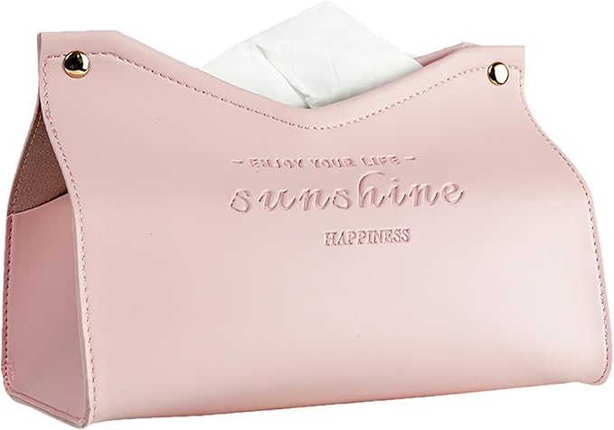 Beleda PU Leather Tissue Box Cover Rectangle Car Living Room Bedroom Kitchen Home Office Desktop Cute Tissue Box Decoration Modern Minimalist Nordic Napkin Holder Medium Tissue Organizer Box (Pink)