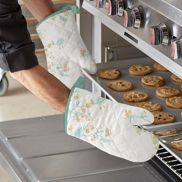 Oven Mitts (Set of 2) | Heat Resistant Oven Gloves Kitchen,Safe for Baking, BBQ, Grilling | Cooking Gloves | Soft & Durable | Machine Washable (Rama Green Print)
