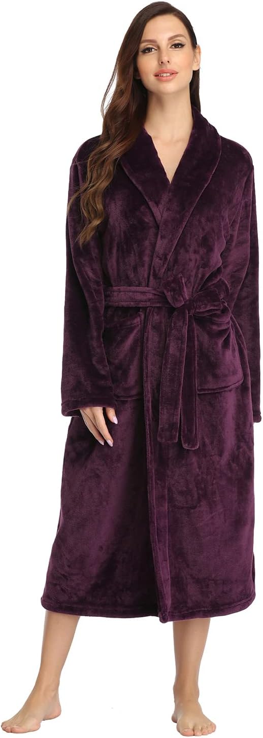 RONGTAI Womens Bathrobe Ladies Fleece Plush Warm Long Robes Fleece Nightgown Sleepwear