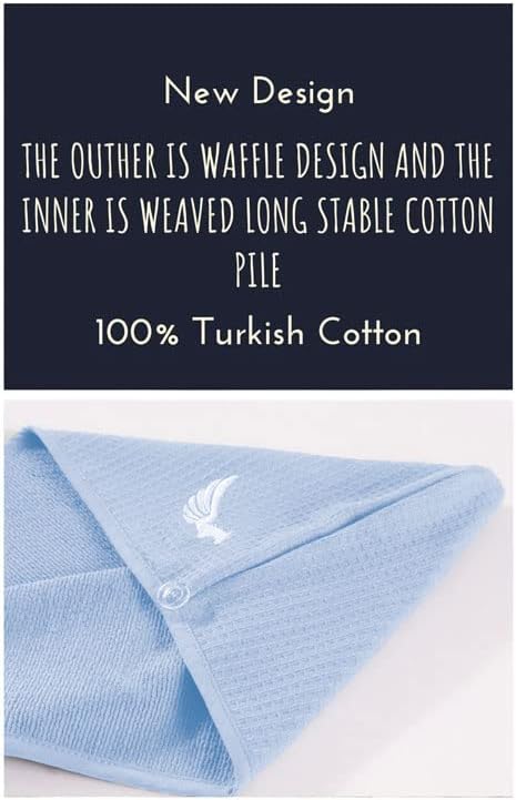 SELARUS 100% Turkish Cotton Hair Towel Wrap for Women,Non Microfiber,Super Absorbent,AntiFrizz,Plopping Hair Drying Waffle Bath Towels for Curly,Long&Thick Hairs,Head Wrap,2 Pack10x26inc (Pink+Blue)