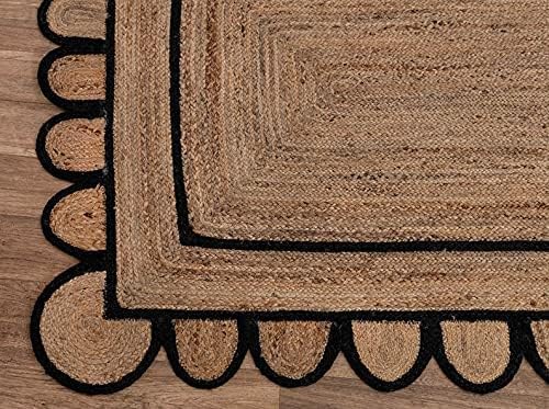 Generic Scallop Pattern Jute Bohemian Area Rug (Black, 6'x9')