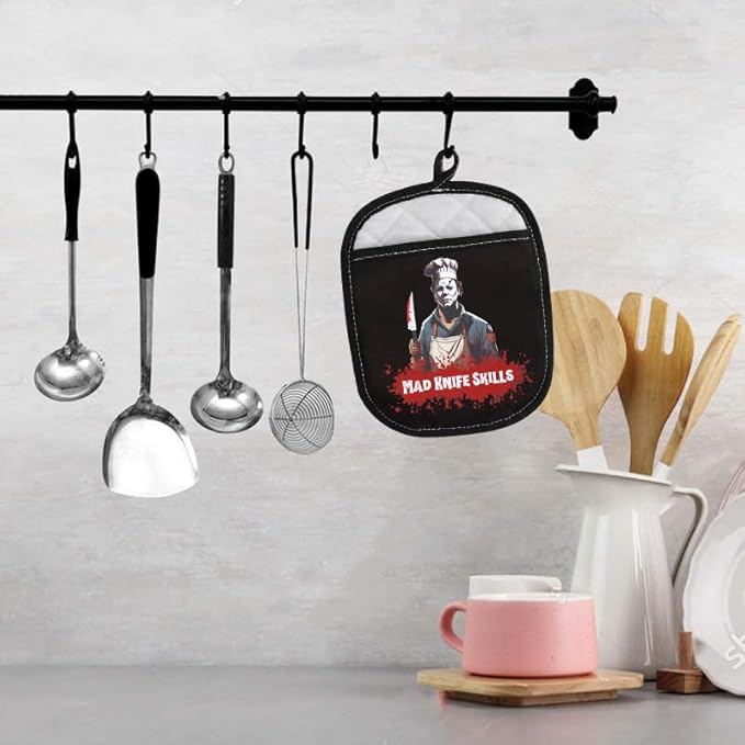 WCGXKO Horror Oven Mitt Pot Holder with Pocket Horror Movie Merchandise for Fans (MAD KN)