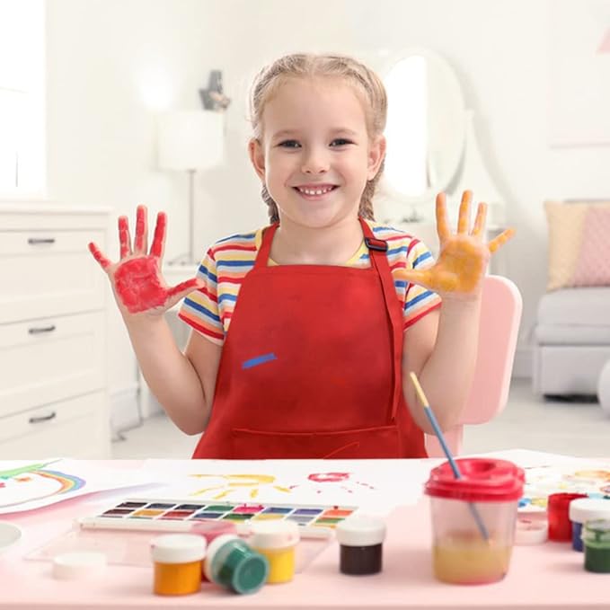 SINLAND Kids Apron with Pocket 2 Pack Children Chef Apron for Cooking Baking Painting