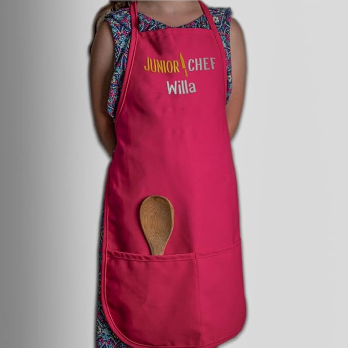 Made in the USA Personalized Embroidered Premium Child Apron and Chef Hat for Kids Girls Boys Fun in the Kitchen Gift