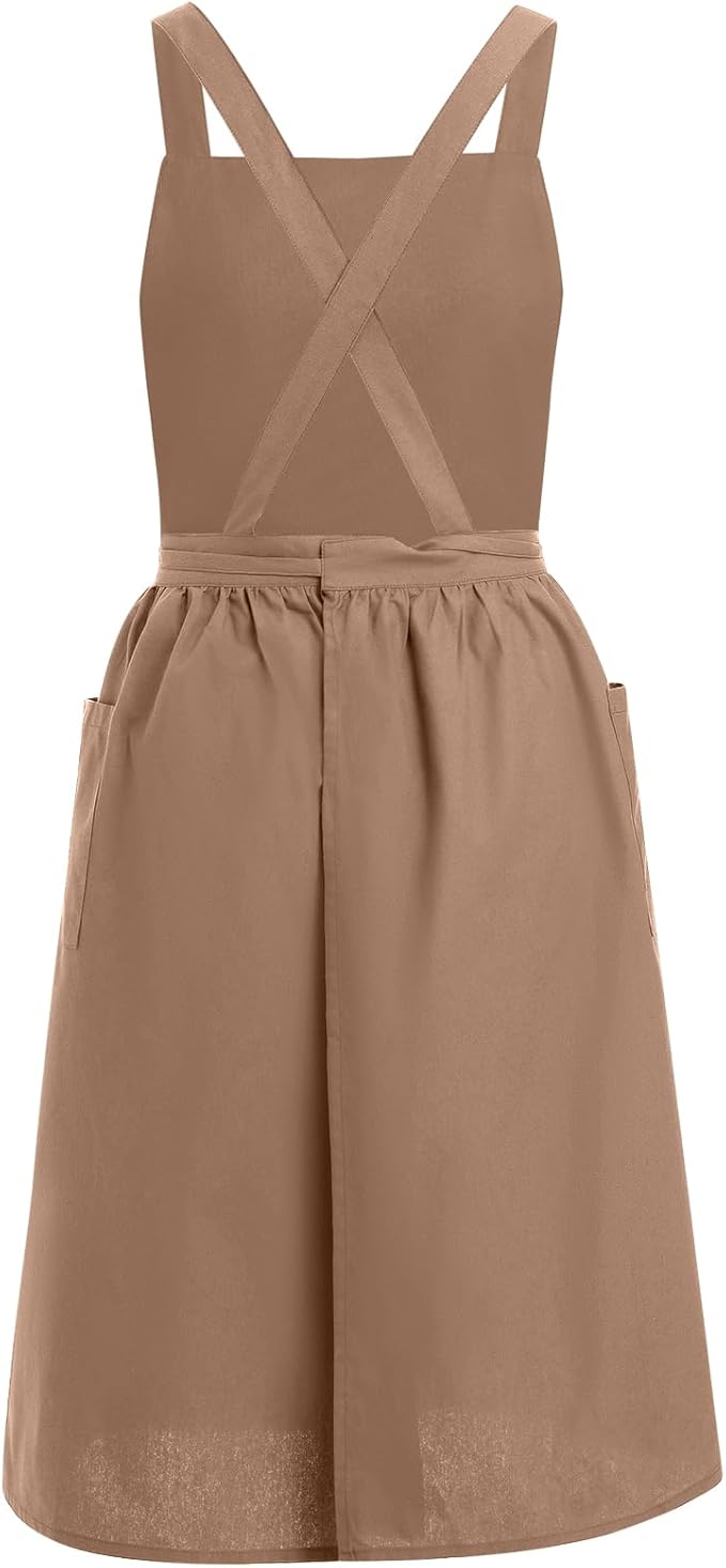 ODIZLI Frill Apron for Women Cotton Cross Back Vintage Ruffle Apron for Garden Cooking Aprons