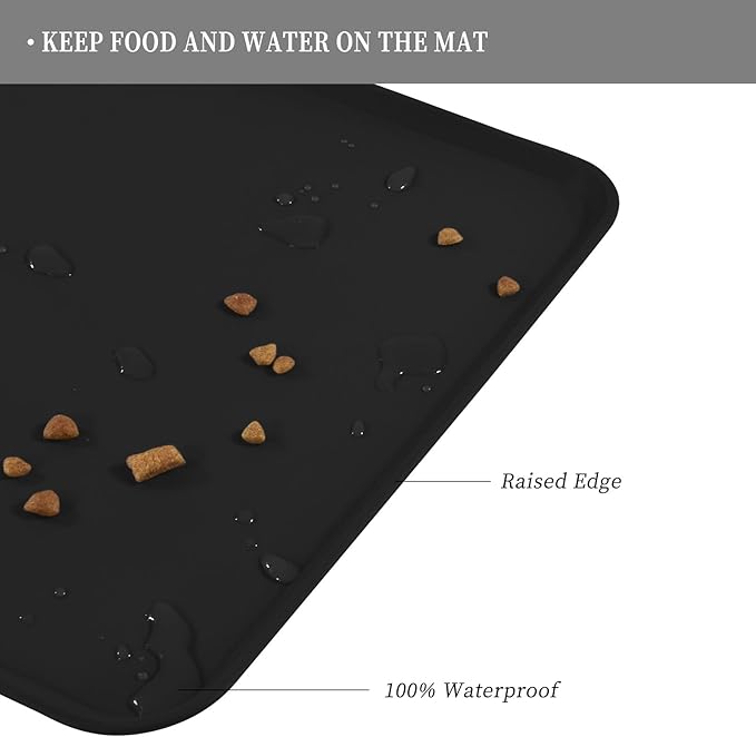 Reopet Waterproof Pet Feeding Mat with High Raised Edges, Heavier and Thicker Placemats for Cat Dog Water Bowl with BPA Free, Dogs Cats Food Mats for Messy Drinkers to Prevent Spill and Protect Floors