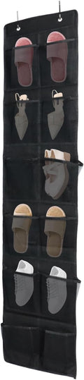 Auvotuis Over the Door Shoe Organizer, 12 Mesh Pockets Hanging Shoe Organizer with 4 Metal Hooks (Black)