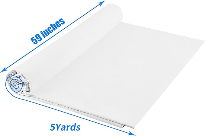Zoblise 100% Cotton Muslin Fabric: 5 Yards x 59" Color Muslin, 100% Cotton Fabric, for Sewing Draping Material (White)