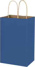 bagmad 100 Pack 5.25x3.25x8 Inch Small Blue Kraft Paper Bags with Handles Bulk, Gift Bags, Craft Grocery Shopping Retail Party Favors Wedding Sacks (Blue, 100pcs)