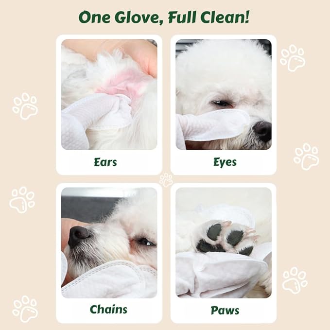 QingYa 20-Pack Extra Thick Pet Cleaning Glove Wipes with Lid | Value Pack Dog & Cat Grooming Gloves | Rinse-Free Bath Wipes with Coconut, Aloe & Jojoba for Odor Control & Daily Care