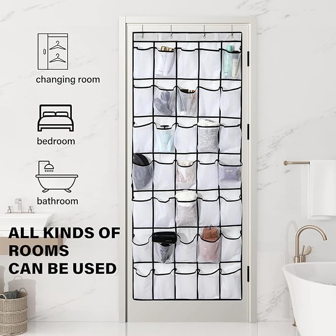 Teikou 28 Mesh Pockets Hanging Shoe Organizer, Over the Door Shoe Organizer，Closet Storage Holder for Back of Door Storage Holder for Back of Door(Black)
